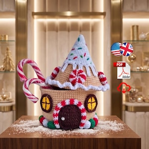 Padrão de crochê para casinha de gengibre natalina, cesta de doces em amigurumi (download em PDF)