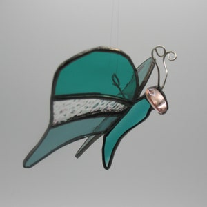Sained glass butterfly mobile outdoor garden sculpture Teal butterfly No. 18