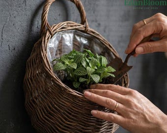 Handgemachter Rattan-Pflanzer - Wandbehang für Blumentöpfe, Garten- und Innendekor