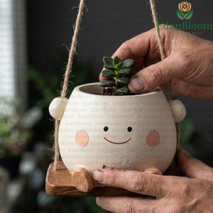Smile Face Swing Übertopf: Kawaii Sukkulenten Blumentopf zum Aufhängen