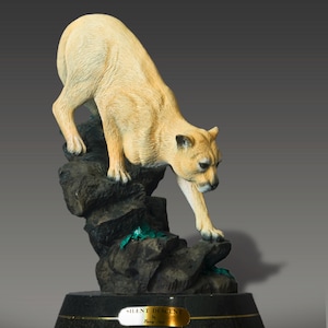 Gorgeous Cougar / Mountain Lion &quot;Silent Descent&quot; Sculpture Bronze Figurine by Barry Stein