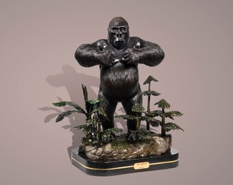 Bronze Silverback Gorilla Sculpture: Signed Limited Edition Art