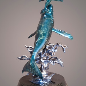 Awesome Humpback Whale and Baby Bronze Sculpture Figurine by Barry Stein
