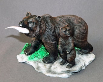 Bronze Bear Sculpture Figurine "First Lesson" Statue Art / Limited Edition Signed & Numbered