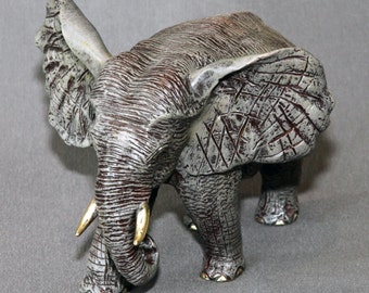 Bronze ELEPHANT "Bull Elephant #2" Figurine Statue Sculpture Tremendous Detail Art / Limited Edition Signed & Numbered