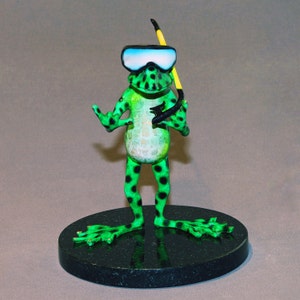 Signed Bronze Frog &quot;Snorkeler&quot; Figurine: Limited Edition Amphibian Art