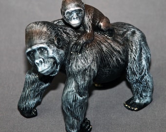 Bronze Gorilla Sculpture: Mama & Baby, Limited Edition Art by Barry Stein
