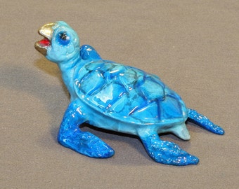 Bronzen schildpadbeeldje 'zeeschildpad' schildpadbeeld sculptuurkunst / Limited Edition, gesigneerd en genummerd
