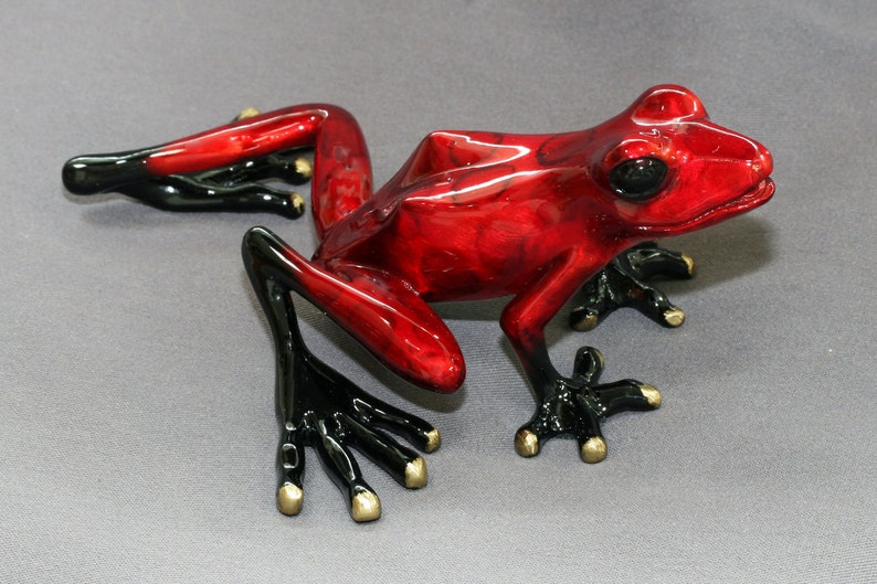 Bronze Frog Statue Figurine Amphibian Art / Limited Edition / Signed & Numbered / WONDERFUL Color Precious image 3