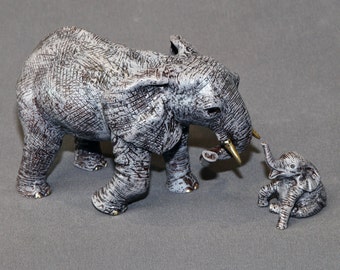 Bronze Elephant Mother and Baby Sculpture: Signed Limited Edition Art