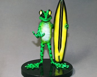Bronze "Surfer Dude" Frog Figurine Statue Sculpture Art / Limited Edition / Signed & Numbered / AWESOME