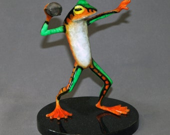Frog Bronze "Football" Player Frog Figurine Statue Sculpture Art / Limited Edition / Signed & Numbered