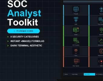 SOC Analyst Toolkit 75 Cybersecurity Icons Google Sheets | Security Icon Pack | IT Dashboard Template
