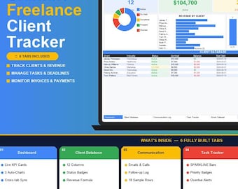 Freelance Client Tracker Google Sheets | Business Dashboard | Invoice & Task Management Spreadsheet