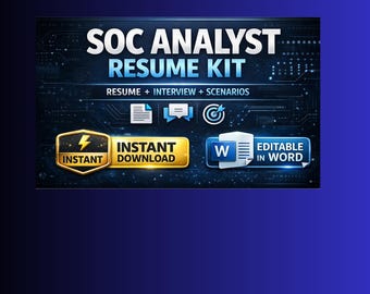SOC Analyst Resume Kit | Cybersecurity Template, Interview Prep (Digital Download)