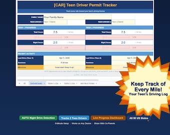 Teen Driver Log Google Sheets | Practice Hours Tracker (Digital Download)