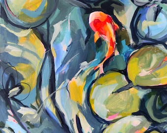 Original Acrylic Painting 'Koi in Pond' painted on 11"x14" Canvas Panel.
