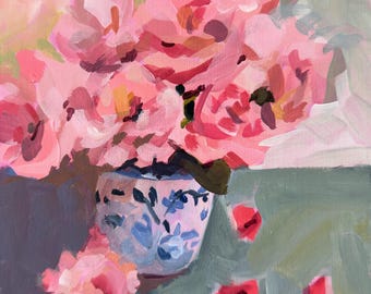 Original 8" x 10" Acrylic Painting "Peonies" on Canvas Panel