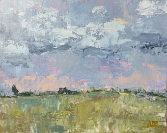 Pintura acrílica original de 8" x 10" Paisaje 'Después de la lluvia' sobre lienzo.