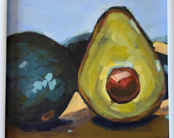 Cuadro acrílico de aguacate enmarcado de 8 x 8 pulgadas sobre lienzo.