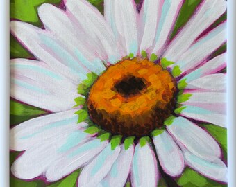 Original 8"x8" Framed Acrylic 'Daisy' Painting on Canvas Panel. Made with professional grade acrylics.