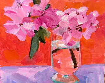 Oryginalny obraz akrylowy „Pomarańczowy kwiat” 8"x8" na panelu drewnianym o głębokości 3/4".