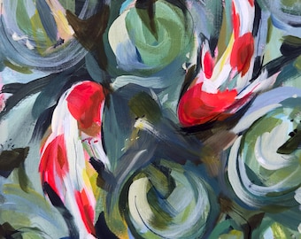 Original Acrylic Painting 'Koi' painted on 11"x14" Canvas Panel