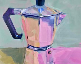 Original Acrylic Painting 'Moka Pot' 8"x8" on Cradled Wood