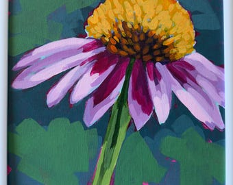 Framed Acrylic Cone Flower Painting on Canvas Panel (8"x8")
