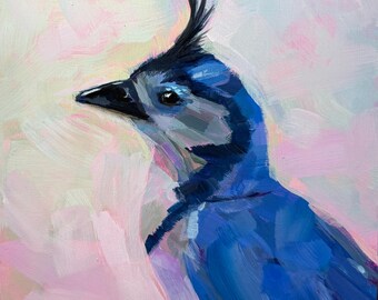 Original Acrylic Painting 'Magpie-Jay'  8"x8" on 3/4" depth Cradled Wood