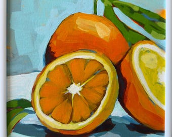 Original Framed Acrylic Oranges Painting on Canvas Panel – Studio Artwork