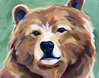 Original Acrylic Painting "Bear'  12"x12" on Cradled Wood.