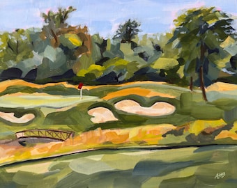 Original  8"x10" Acrylic Painting "Scarlet Course" Golf on Canvas Panel