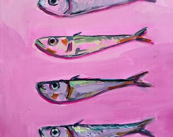 Original 8"x10" Painting on Canvas Panel "Fishy' Sardines