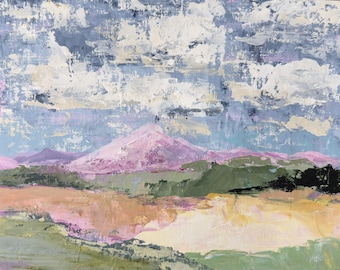 Original Acrylic Painting Mountain Landscape PINK PEAK 11"x14" painted on Canvas Panel