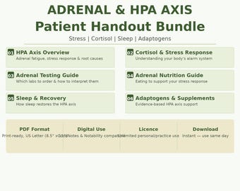 Adrenal HPA Axis Patient Handout Bundle | Cortisol, Sleep, Adaptogens (Digital Download)
