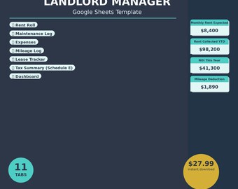 Rental Property Manager Google Sheets | Landlord Tracker (Schedule E)