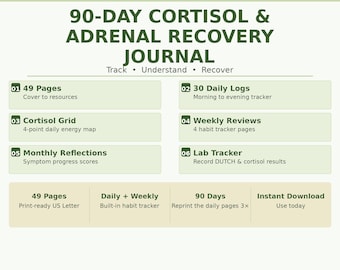 90-Day Cortisol Adrenal Recovery Journal | Symptom Tracker, Stress Burnout (PDF Download)