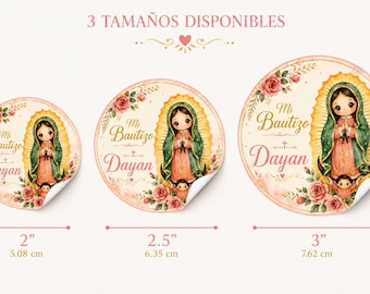 Pegatinas de bautismo de la Virgen de Guadalupe, etiquetas personalizadas de Mi Bautizo, pegatinas personalizadas para recuerdos católicos, pegatinas para fiestas de bautismo