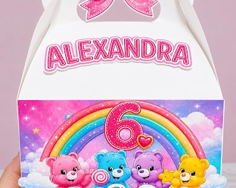 Caja de regalo de 12 Ositos Cariñositos, caja de dulces de cumpleaños personalizada, caja de regalo de fiesta de oso arcoíris, caja de cumpleaños con nombre personalizado