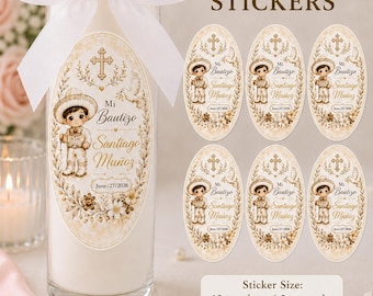 Etiquetas personalizadas para velas de bautizo de niño, etiquetas para velas de bautizo personalizadas, recuerdos de bautizo personalizados, juego de 6 etiquetas.