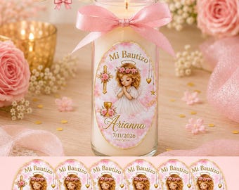 Pegatinas personalizadas para velas de bautizo / Etiquetas de ángeles para velas de bautizo / Juego de 6 pegatinas personalizadas para recuerdos de bautizo / Etiquetas para velas de bautismo