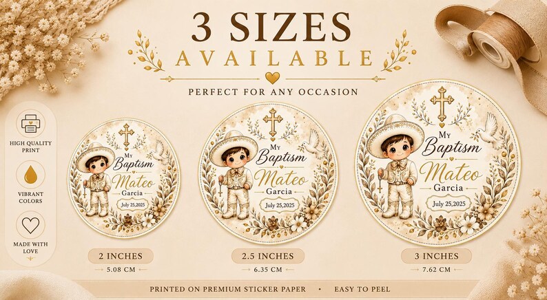 Personalized Charro Baptism Stickers, Mexican Boy Christening Favor ...