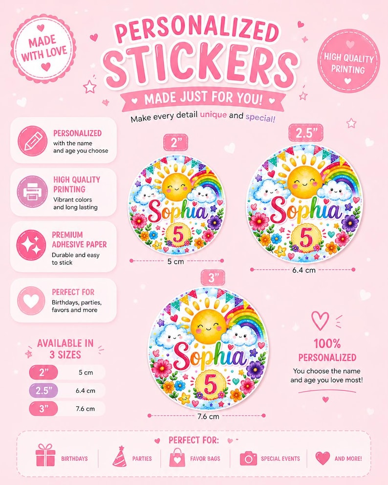 Age Sticker Labels Personalized Birthday Stickers | Custom Name, Age Labels | Round Party ...