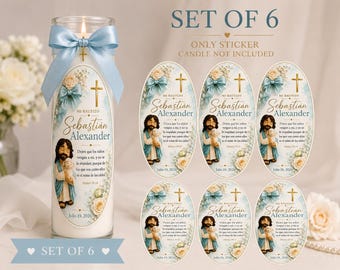 Pegatinas personalizadas para velas de bautizo / Etiquetas para velas de Jesús el Buen Pastor / Juego de 6 pegatinas para recuerdos de bautizo / Etiquetas para velas de bautismo