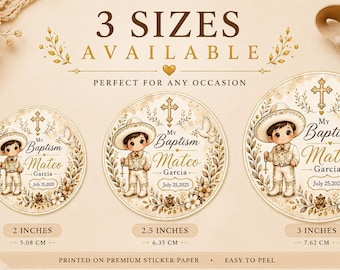 Pegatina de bautizo de niño, recuerdo de bautizo charro, pegatina de mi bautizo, etiqueta de bautizo mexicana, decoración para fiesta de bautizo, etiqueta de bautizo personalizada