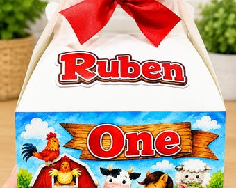 12 cajas de regalo de cumpleaños con temática de granja, caja personalizada para fiestas en la granja, caja de golosinas con temática de animales de granja, caja de regalo de cumpleaños personalizada