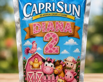 Etiquetas para Capri Sun con temática de granja, etiquetas personalizadas para bolsitas de jugo, recuerdos para fiestas de cumpleaños con temática de granja, juego de 12 pegatinas.