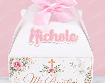 Cajas de recuerdo para bautizo, recuerdos personalizados para fiesta de bautizo, cajas de dulces personalizadas, decoraciones para bautizo de niña, juego de 12