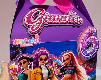 Cajas de recuerdo para fiestas en la piscina en 3D / Cajas personalizadas para dulces de cumpleaños / Juego de 6 cajas personalizadas para recuerdos de fiesta / Cajas de dulces para cumpleaños infantiles, Kpop Hunters